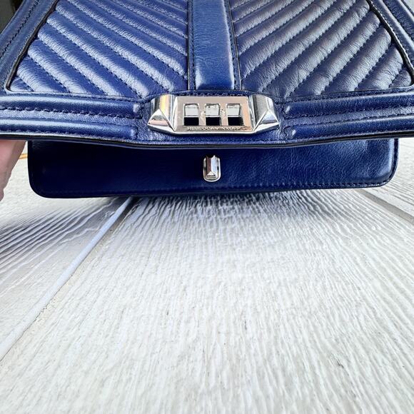 Rebecca Minkoff Chevron Quilted Love Crossbody Bag Blue Leather Chain Shoulder - Picture 8 of 12